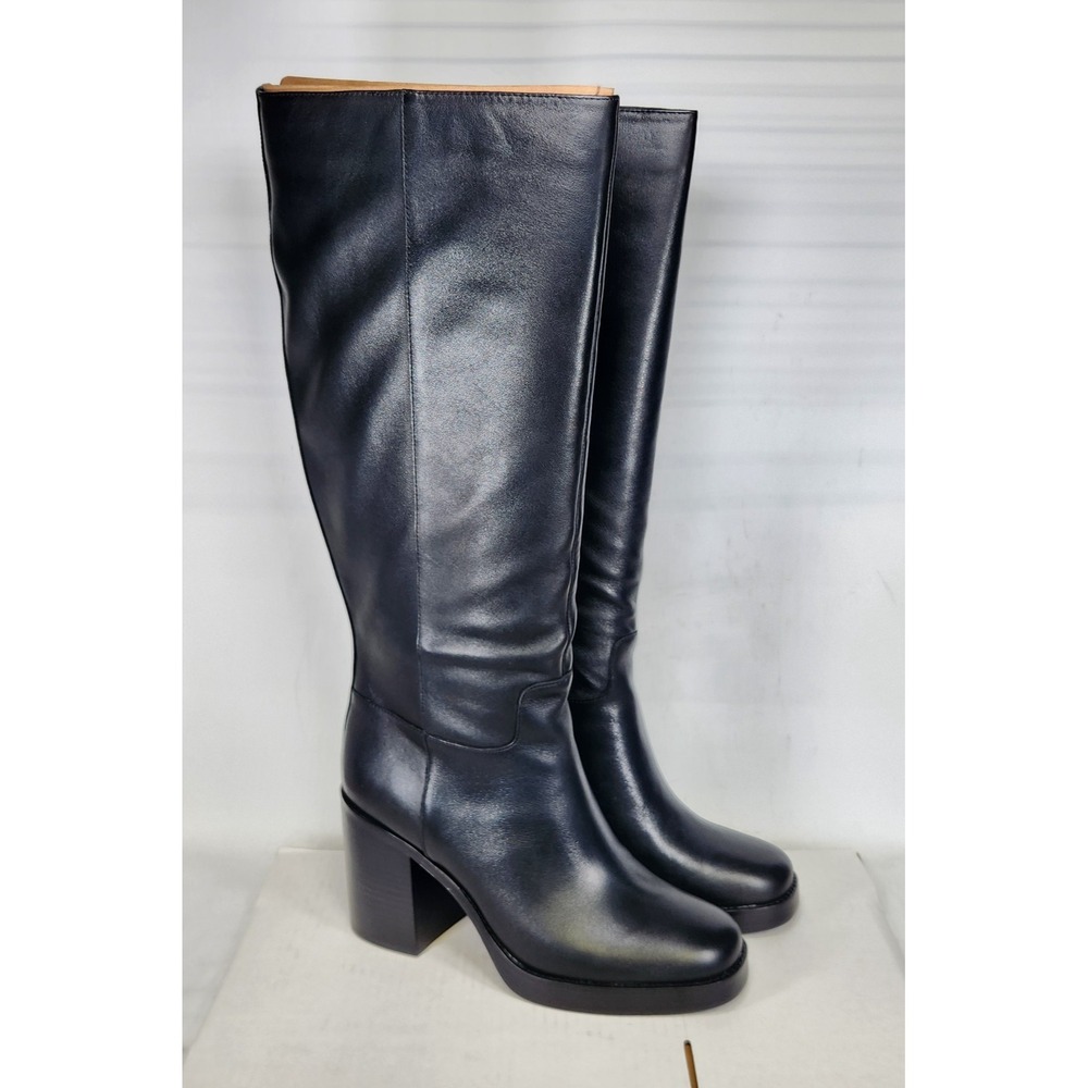 Vince Camuto Knee High Boots Women Size 11 Black Leather Wide Calf Block Heel